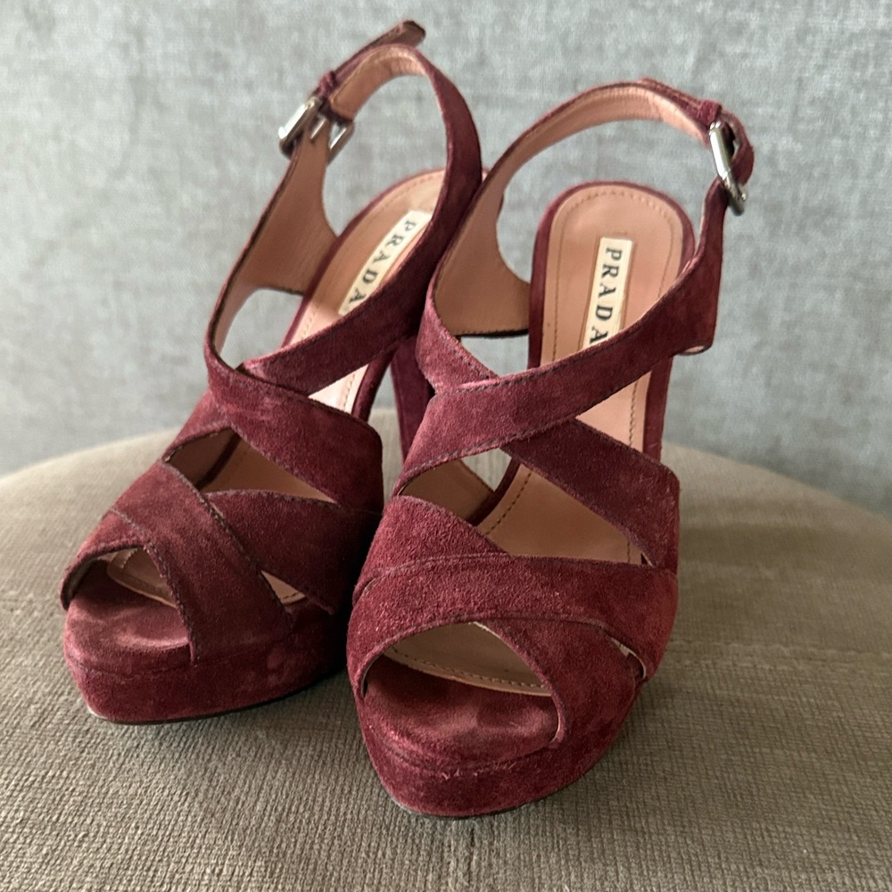 Vintage Prada Women's Burgundy Suede Sling back Heels